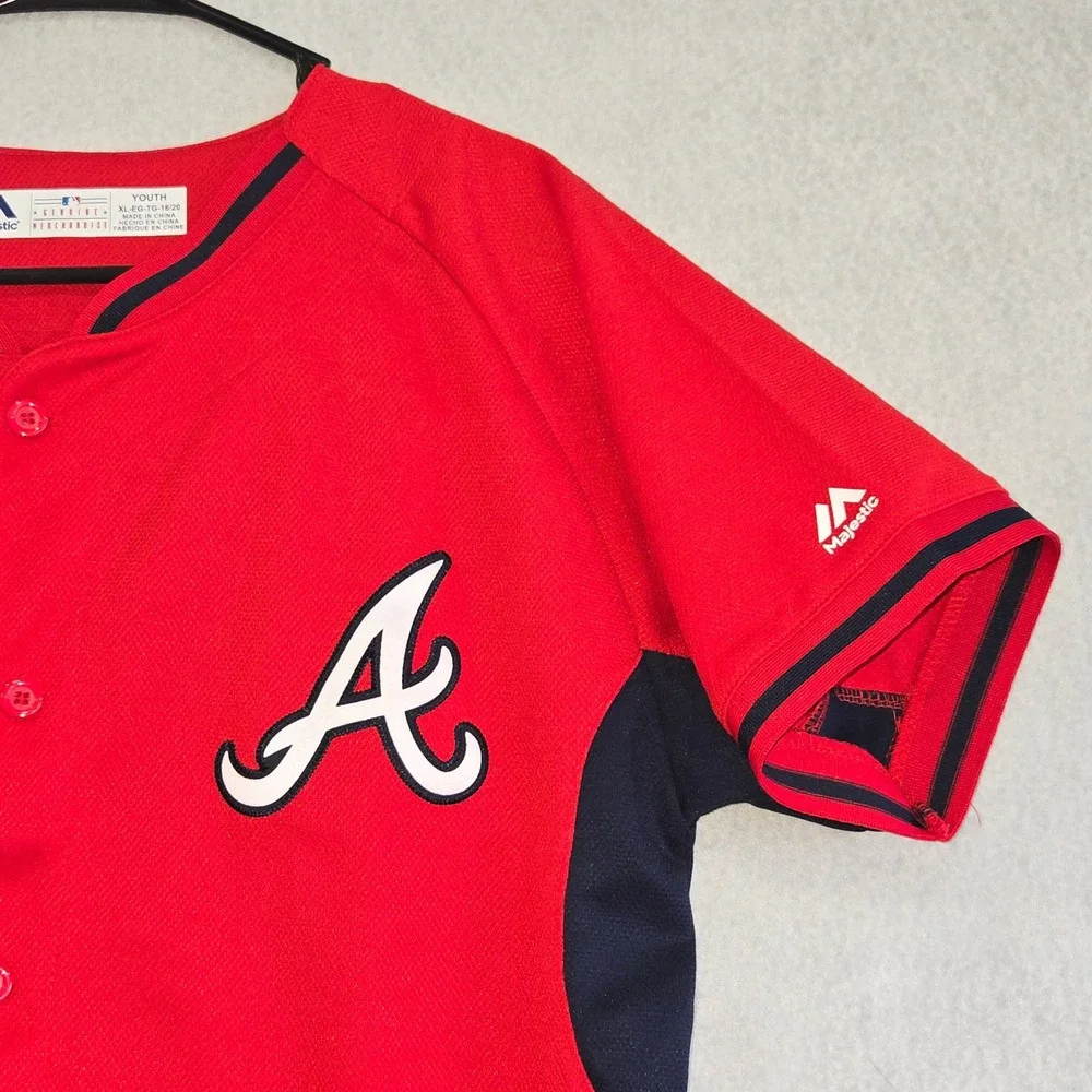 Majestic Atlanta Braves Youth XL 18/20 Baseball Jersey Red Navy Blue MLB B447